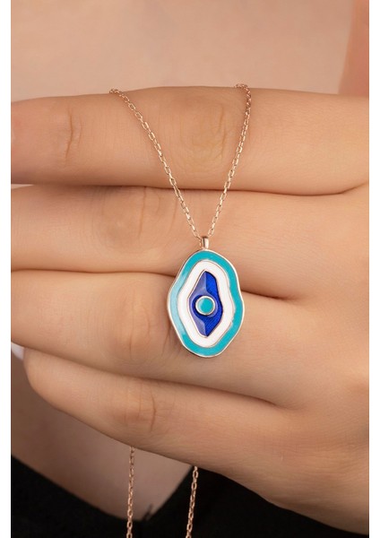 925 Ayar Rose Mineli Nazar Gümüş Kolye fiyatları