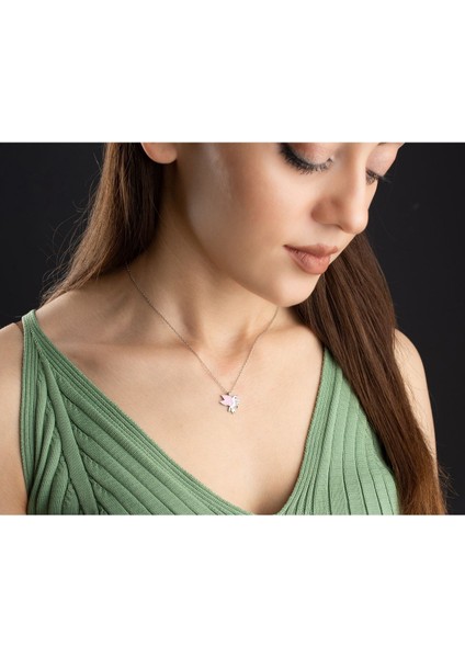 925 Ayar Gold Mineli Pembe Mineli Unicorn Gümüş Kolye modelleri