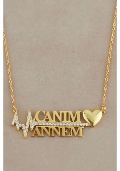 925 Ayar Gold Zirkon Taşlı Annem Gümüş Kolye