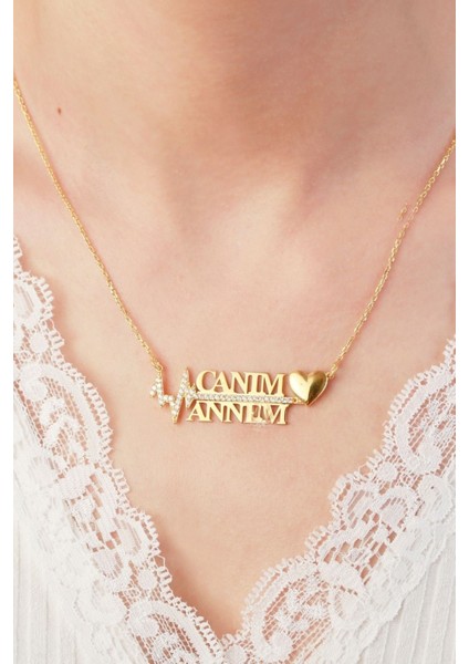 925 Ayar Gold Zirkon Taşlı Annem Gümüş Kolye modelleri