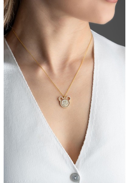 925 Ayar Gümüş Gold Gülen Yüz Kolye