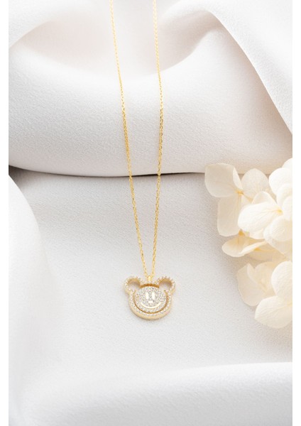 925 Ayar Gümüş Gold Gülen Yüz Kolye modelleri