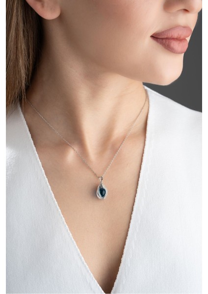 925 Ayar Gümüş Mavi Dönence Kolye