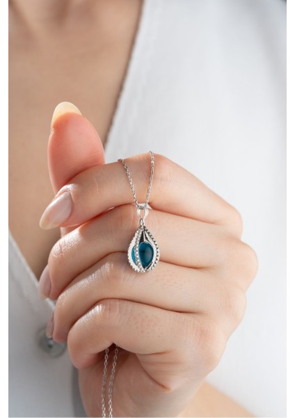 925 Ayar Gümüş Mavi Dönence Kolye modelleri