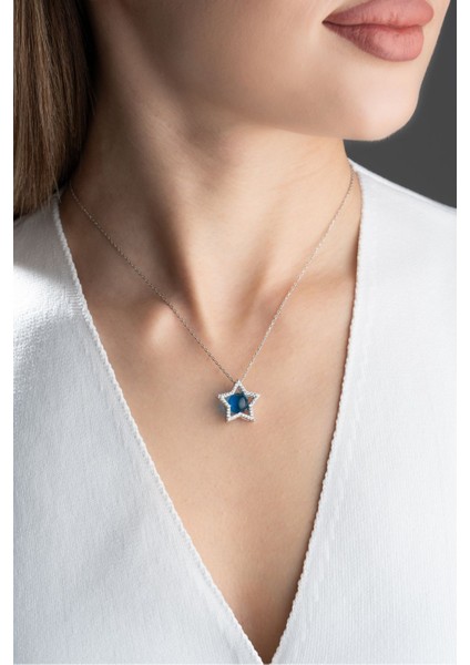 925 Ayar Gümüş Mavi Yıldız Kolye