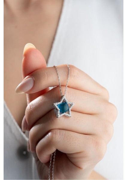 925 Ayar Gümüş Mavi Yıldız Kolye modelleri