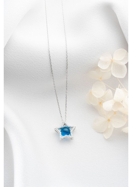 925 Ayar Gümüş Mavi Yıldız Kolye fırsatları