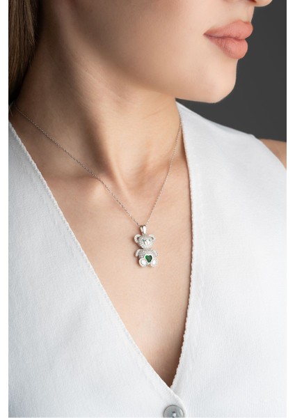 925 Ayar Gümüş Zirkon Taşlı Ayıcık Kolye