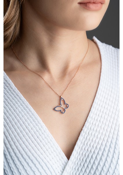 925 Ayar Gümüş Zirkon Taşlı Kelebek Kolye