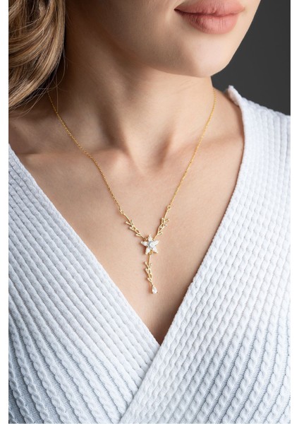 925 Ayar Gold Zirkon Damla Taşlı Sarmaşık Gümüş Kolye fiyatları