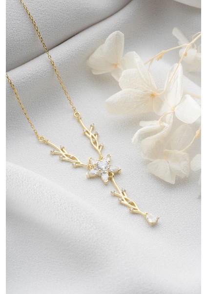 925 Ayar Gold Zirkon Damla Taşlı Sarmaşık Gümüş Kolye fırsatları