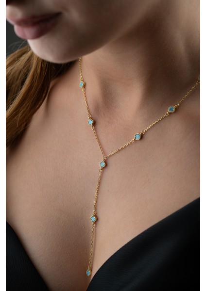 925 Ayar Gümüş Turkuaz Taşlı Yonca Y Kolye fiyatları