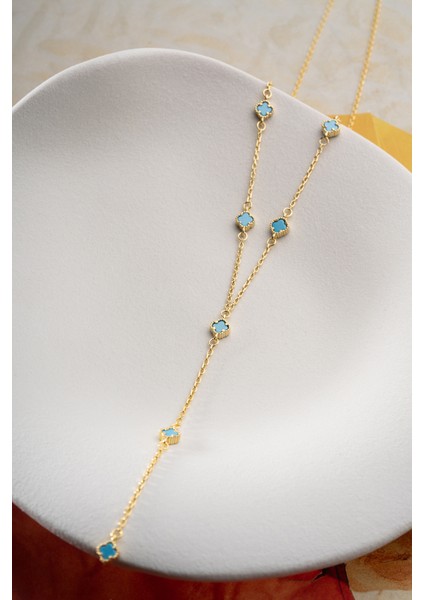 925 Ayar Gümüş Turkuaz Taşlı Yonca Y Kolye indirimleri