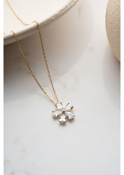 925 Ayar Gümüş Gold Nergis Çiçeği Kolye