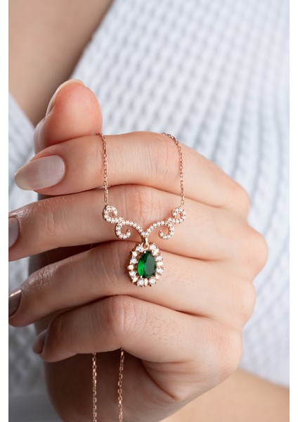 925 Ayar Gümüş Elmas Montür Damla Model Kolye fiyatları