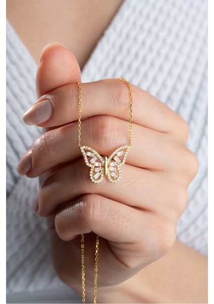 925 Ayar Gümüş Gold Baget Kelebek Kolye fiyatları