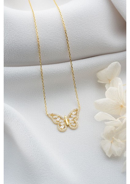 925 Ayar Gümüş Gold Baget Kelebek Kolye modelleri