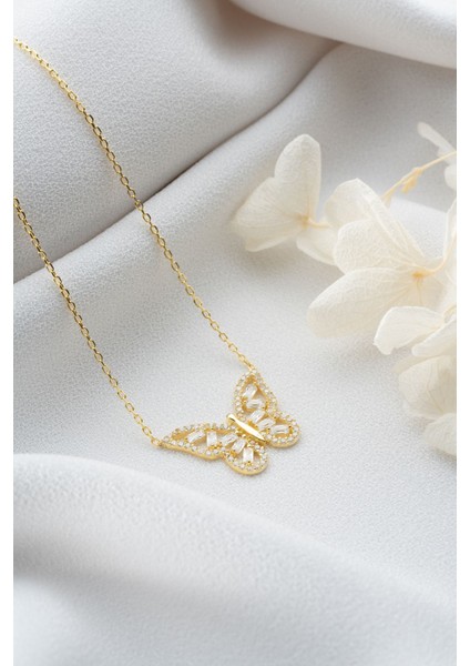 925 Ayar Gümüş Gold Baget Kelebek Kolye fırsatları