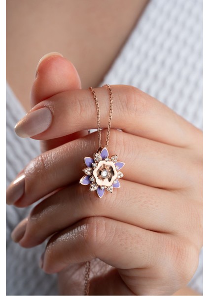 925 Ayar Gümüş Mor Mineli Lotus Çiçeği Kolye fiyatları