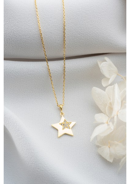 925 Ayar Gümüş Gold Zirkon Taşlı Yıldız Kolye modelleri