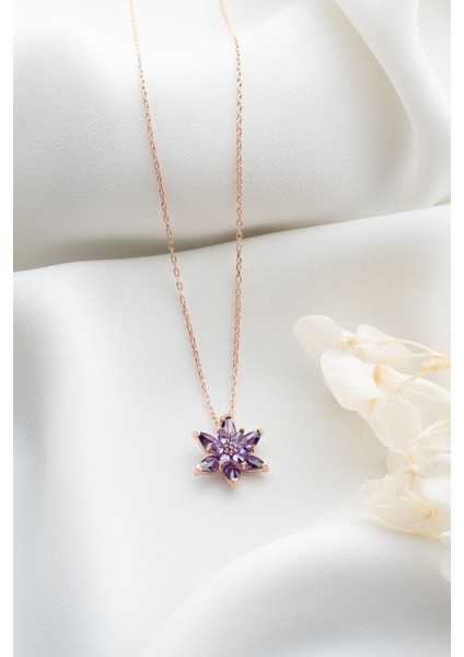 925 Ayar Gümüş Mor Lotus Çiçeği Kolye