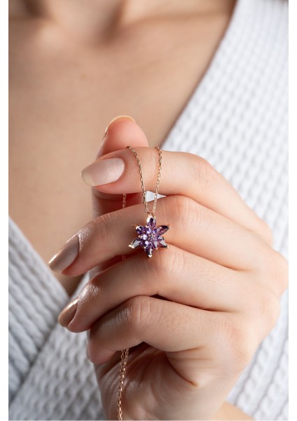 925 Ayar Gümüş Mor Lotus Çiçeği Kolye modelleri