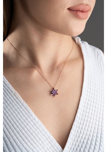 925 Ayar Gümüş Mor Lotus Çiçeği Kolye fırsatları