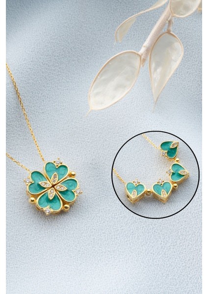 925 Ayar Gümüş Mıknatıslı Açılır Kapanır Yonca Kolye