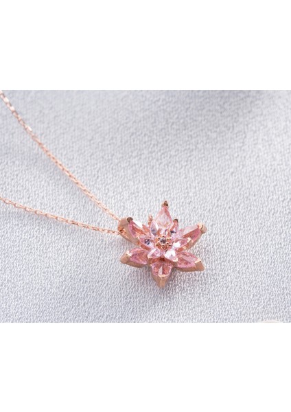 925 Ayar Gümüş Pembe Lotus Çiçeği Kolye