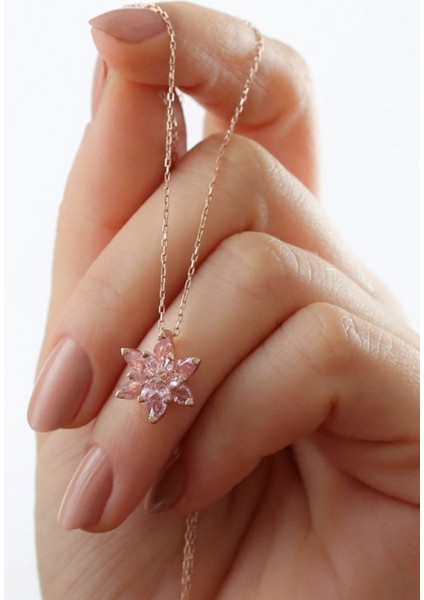925 Ayar Gümüş Pembe Lotus Çiçeği Kolye fiyatları
