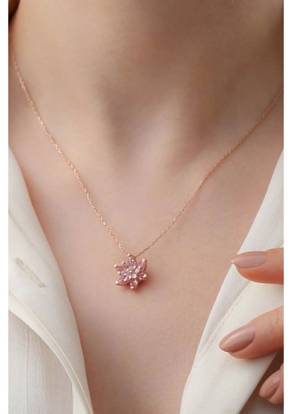 925 Ayar Gümüş Pembe Lotus Çiçeği Kolye modelleri