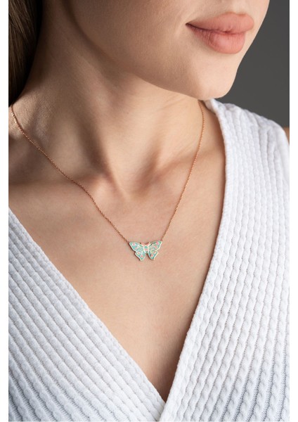 925 Ayar Gümüş Mineli Kelebek Kolye