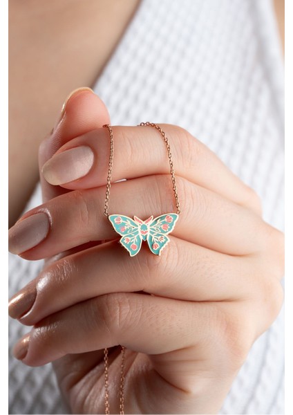 925 Ayar Gümüş Mineli Kelebek Kolye fiyatları