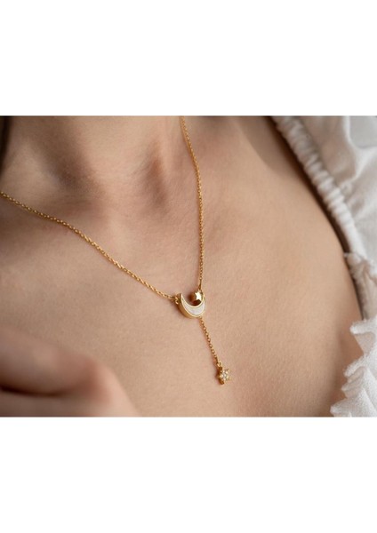 925 Ayar Gümüş Sallantılı Ay Yıldız Kolye