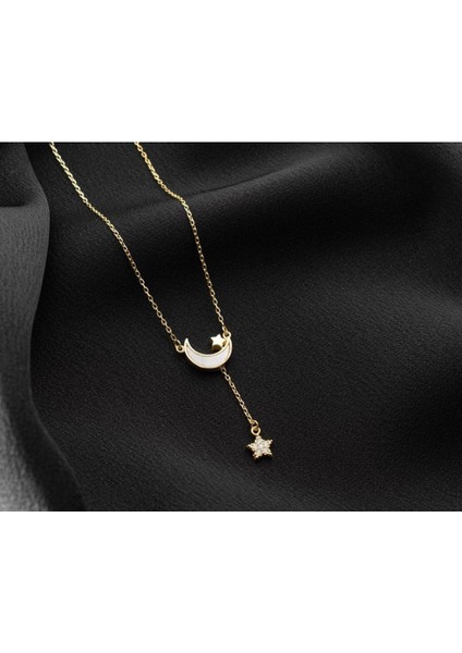 925 Ayar Gümüş Sallantılı Ay Yıldız Kolye fırsatları