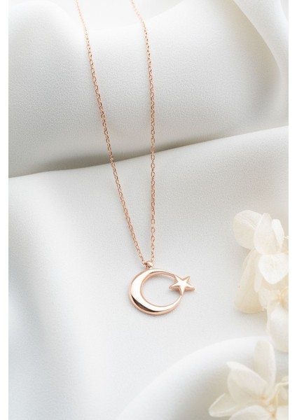 925 Ayar Gümüş Rose Ayyıldız Kolye