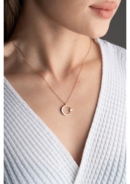 925 Ayar Gümüş Rose Ayyıldız Kolye fiyatları