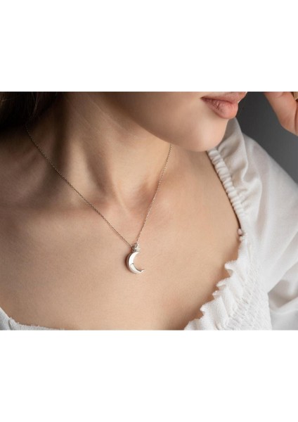 925 Ayar Gümüş Yıldızlı Hilal Kolye