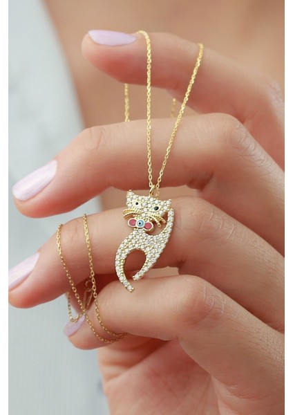 925 Ayar Gümüş Nazarlı Kedicik Kolye fiyatları