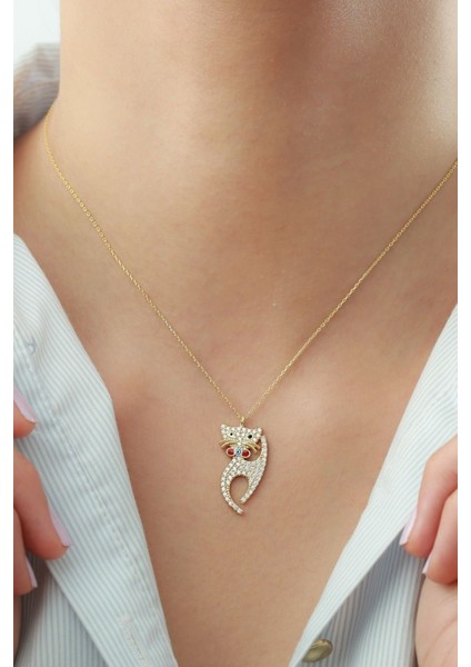 925 Ayar Gümüş Nazarlı Kedicik Kolye modelleri