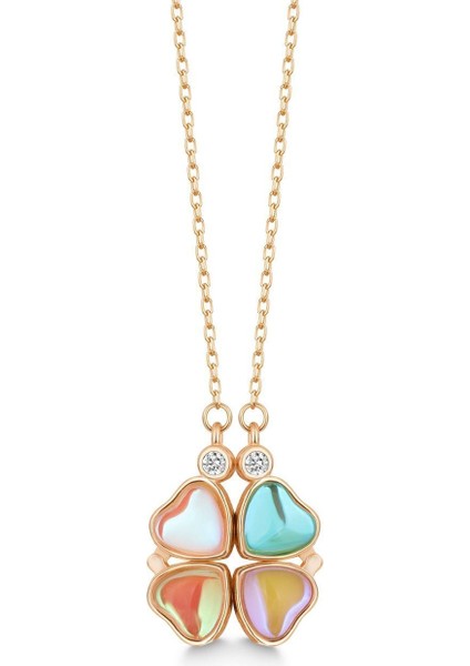 925 Ayar Gümüş Mıknatıslı Ayrılabilir 4 Kalpli Yonca Kolye modelleri