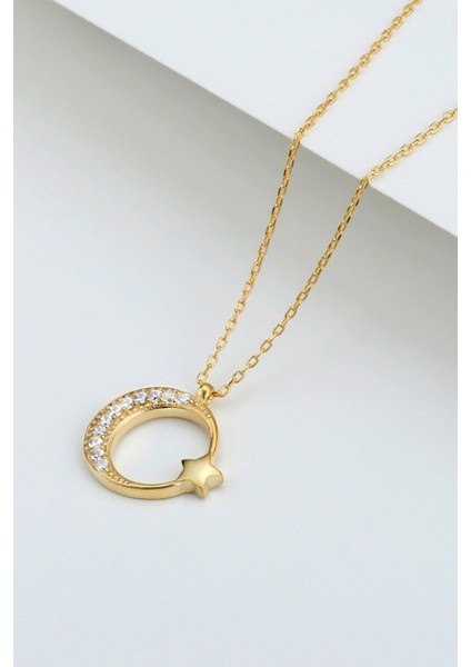 925 Ayar Gümüş Ay Yıldız Kolye