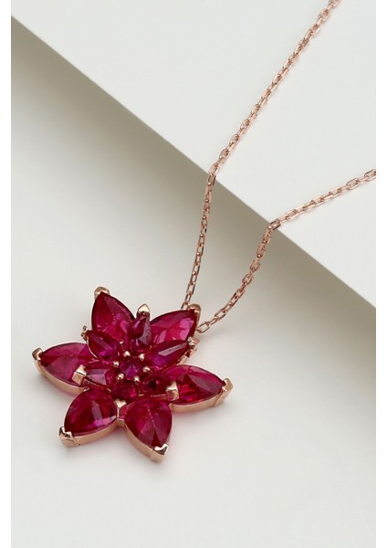 925 Ayar Rose Fuşya Zirkon Taşlı Lotus Gümüş Kolye fiyatları