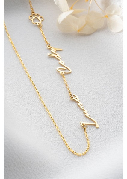 925 Ayar Gümüş Gold Isimli Pati Kolye