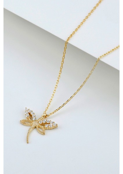 925 Ayar Gümüş Gold Zirkon Taşlı Minimal Yusufçuk Kolye