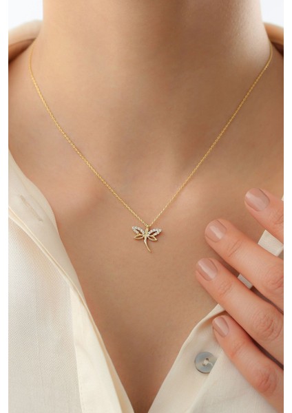 925 Ayar Gümüş Gold Zirkon Taşlı Minimal Yusufçuk Kolye modelleri