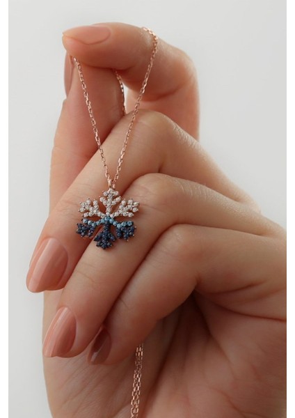 925 Ayar Akışlı Kar Tanesi Rose Gümüş Kolye