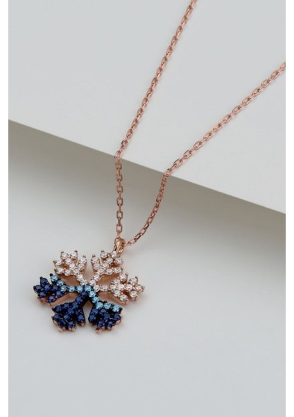 925 Ayar Akışlı Kar Tanesi Rose Gümüş Kolye modelleri