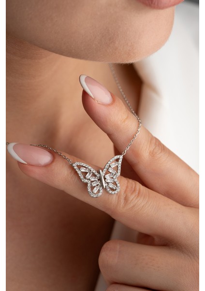 925 Ayar Gümüş Bagetli Kelebek Kolye modelleri