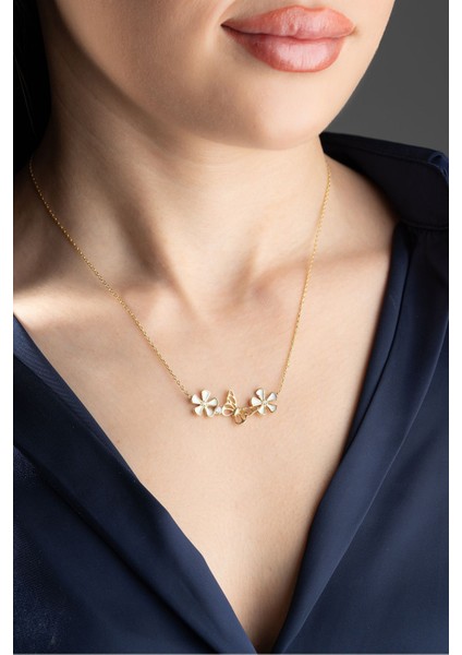 925 Ayar Gümüş Kelebekli Çiçek Kolye